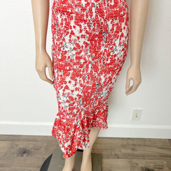 [Hello Molly] Orange Floral Print Smocked Ruffle Haven View Dress NWT Sz Large L - Picture 9 of 12